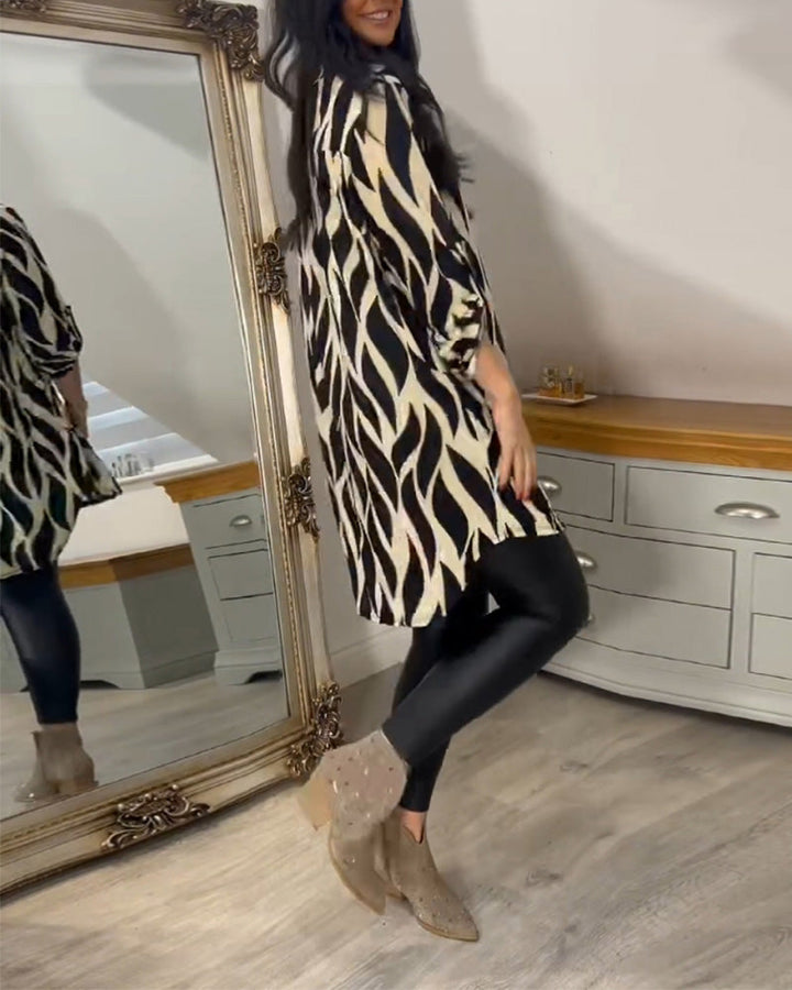 Blouse Ample Pour Femme à Col en V et Manches Trois-Quarts