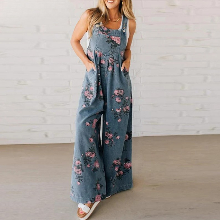 Mono largo floral sin mangas para mujer
