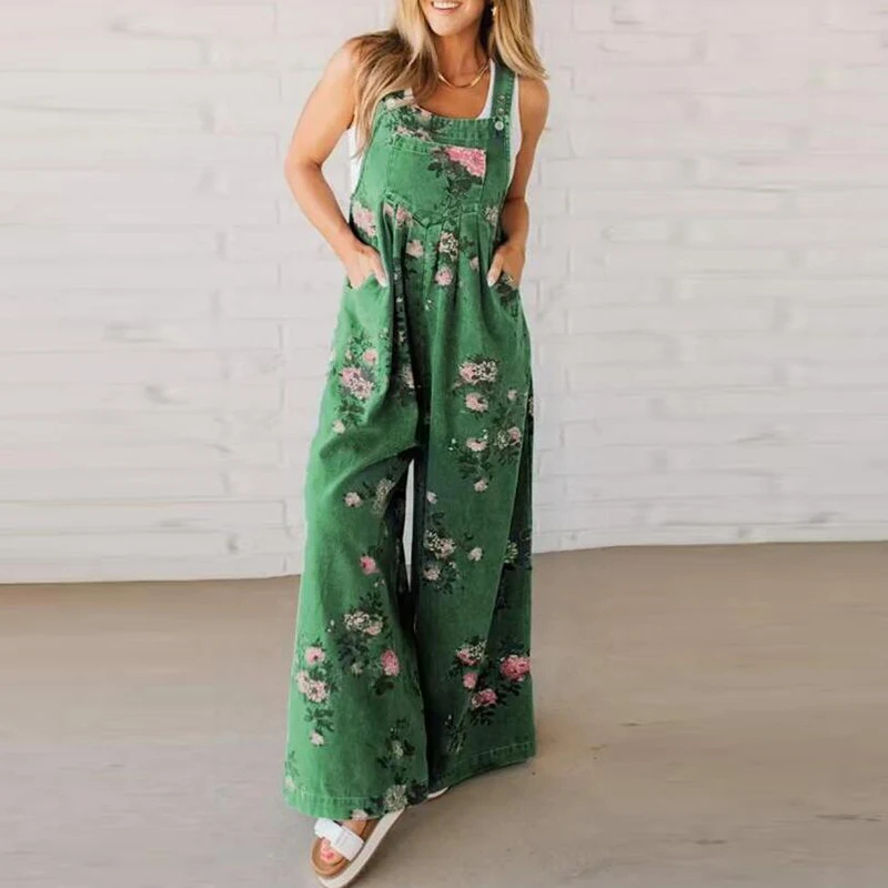 Mono largo floral sin mangas para mujer