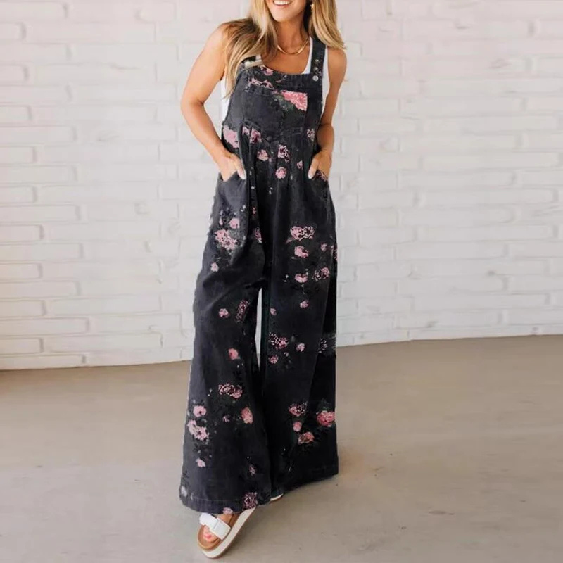 Mono largo floral sin mangas para mujer