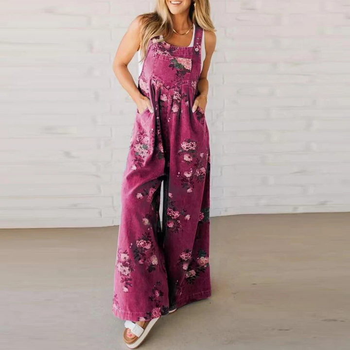 Mono largo floral sin mangas para mujer