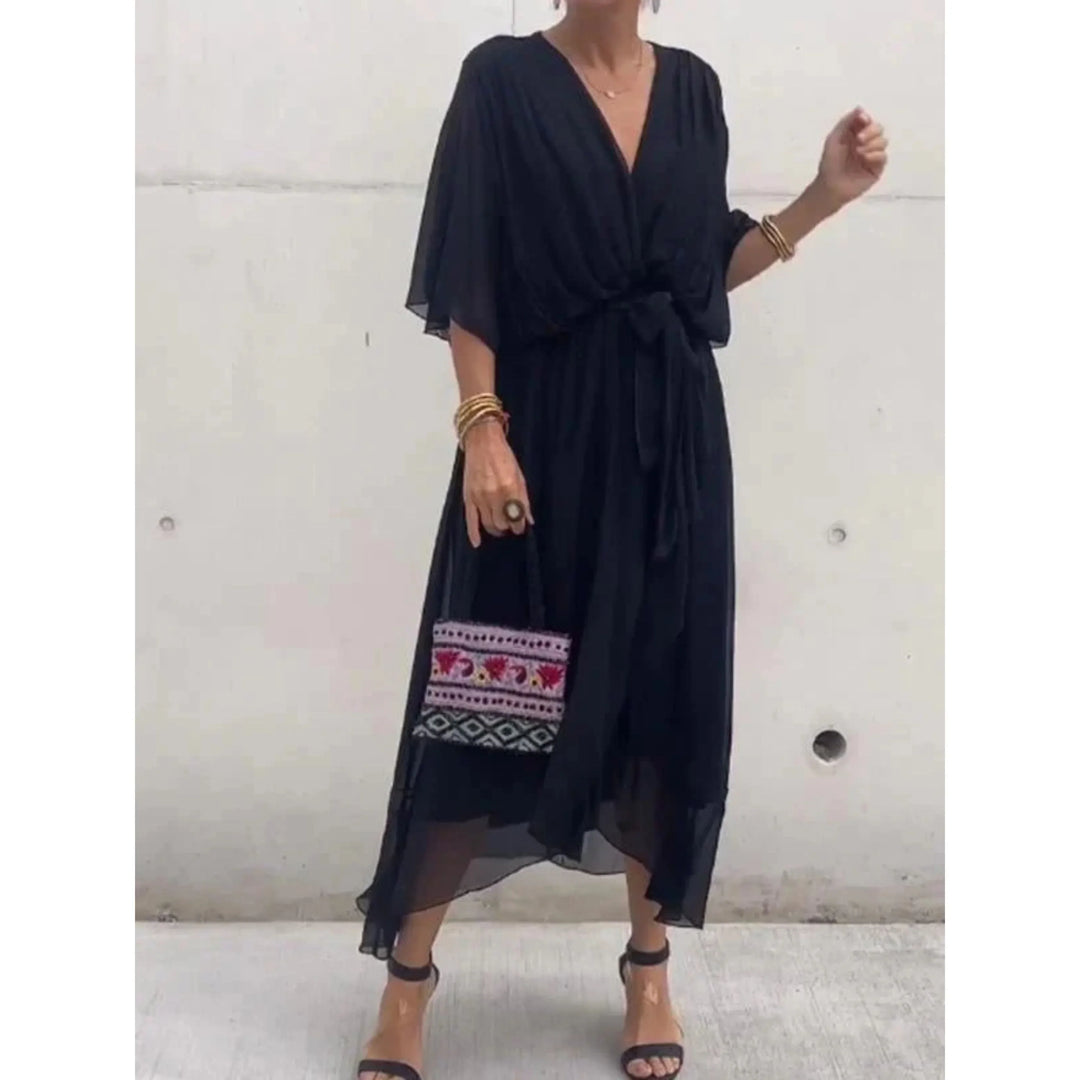 Robe Midi Cache-Cœur Fluide pour Femme Bohème
