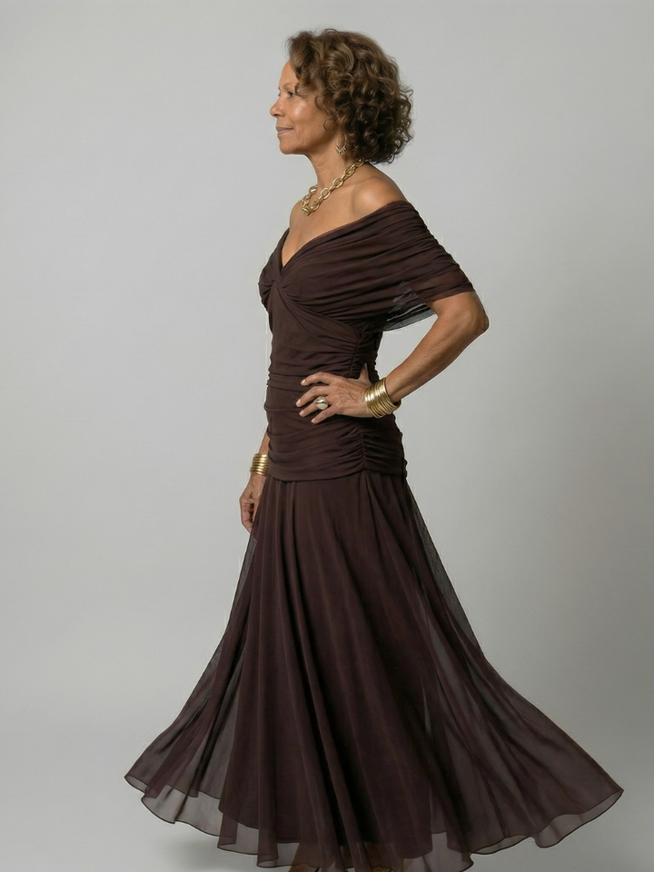 Vestido largo para mujer con escote drapeado