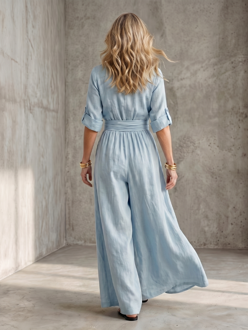 Robe Combinaison Femme à Décolleté Croisé et Jambes Amples