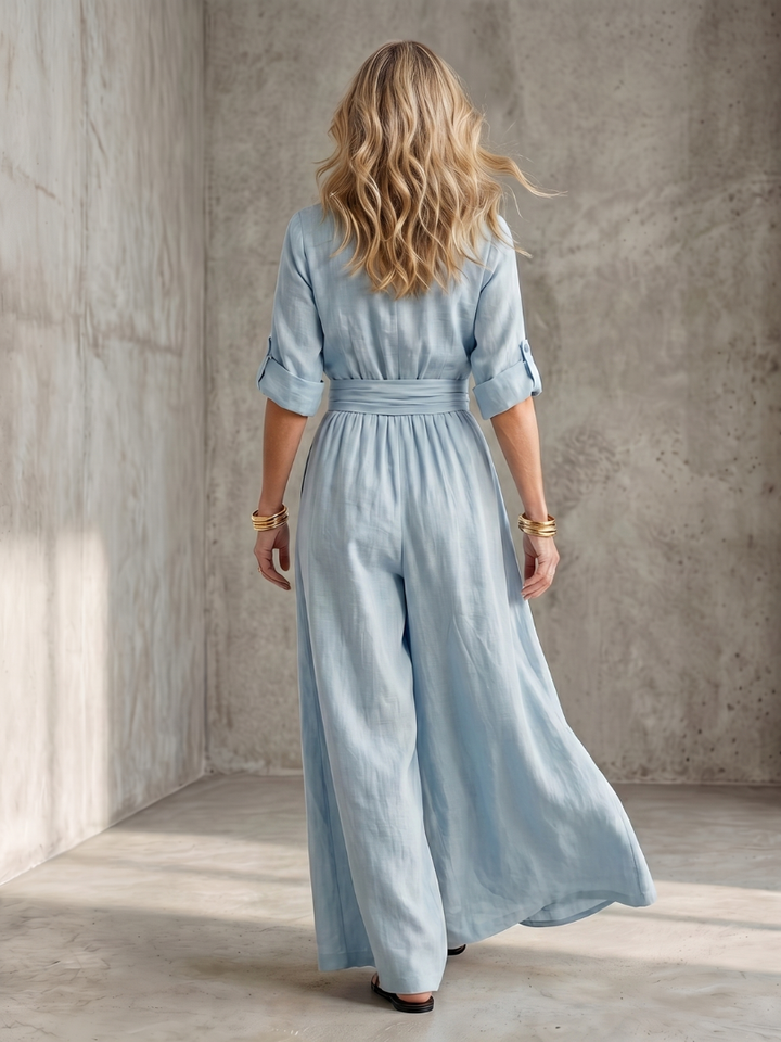 Robe Combinaison Femme à Décolleté Croisé et Jambes Amples