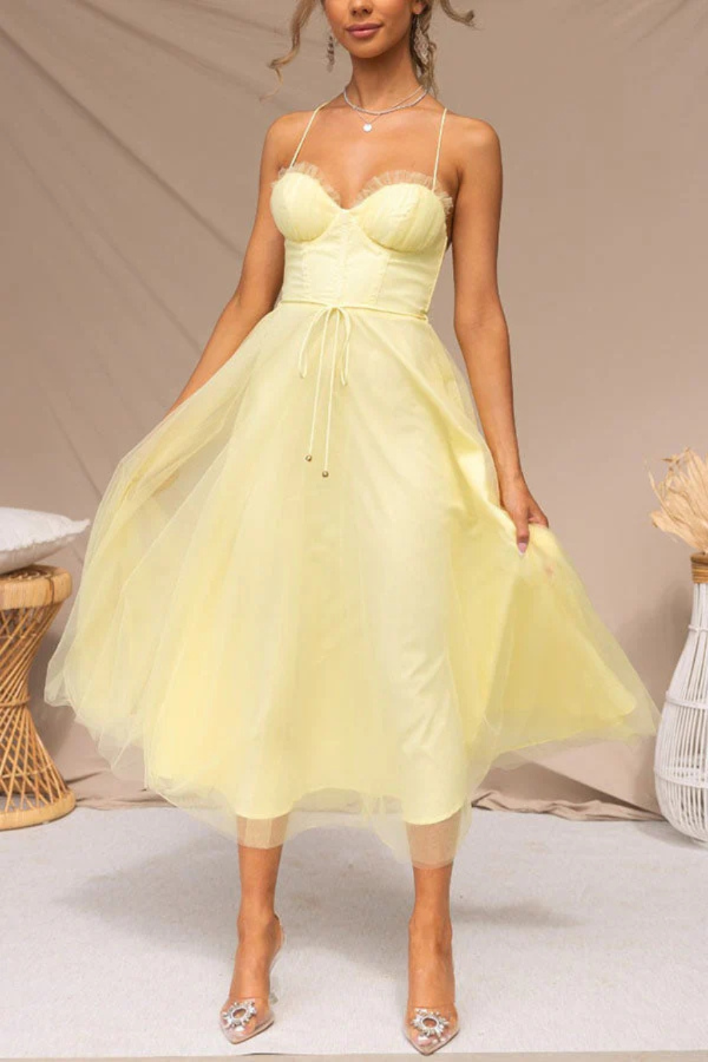 Robe Midi Bustier en Tulle Élégante pour Femme