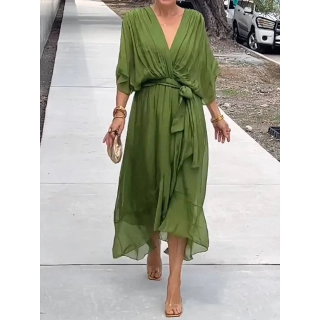 Robe Midi Cache-Cœur Fluide pour Femme Bohème