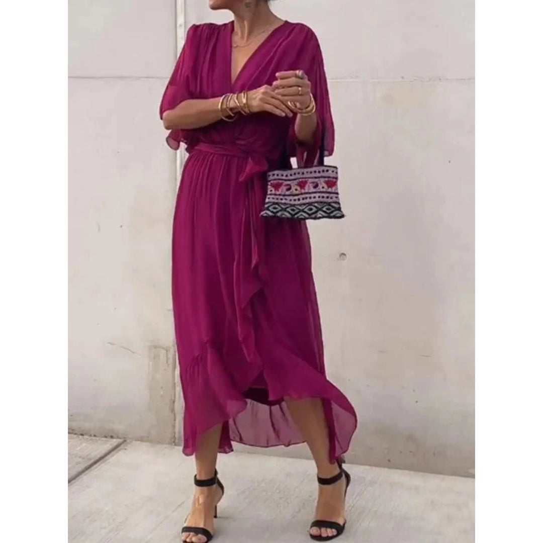 Robe Midi Cache-Cœur Fluide pour Femme Bohème