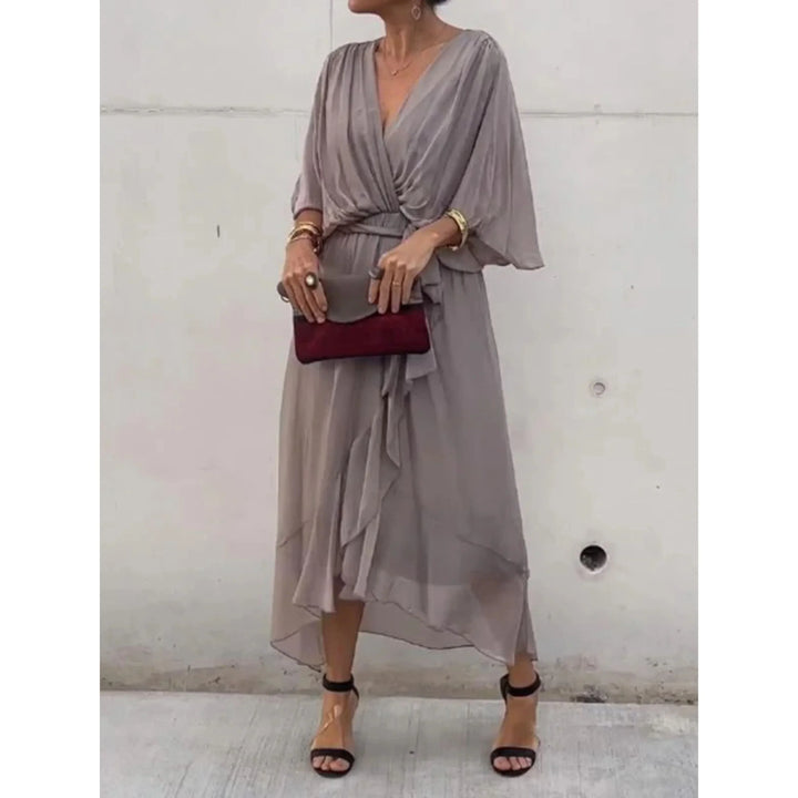 Robe Midi Cache-Cœur Fluide pour Femme Bohème