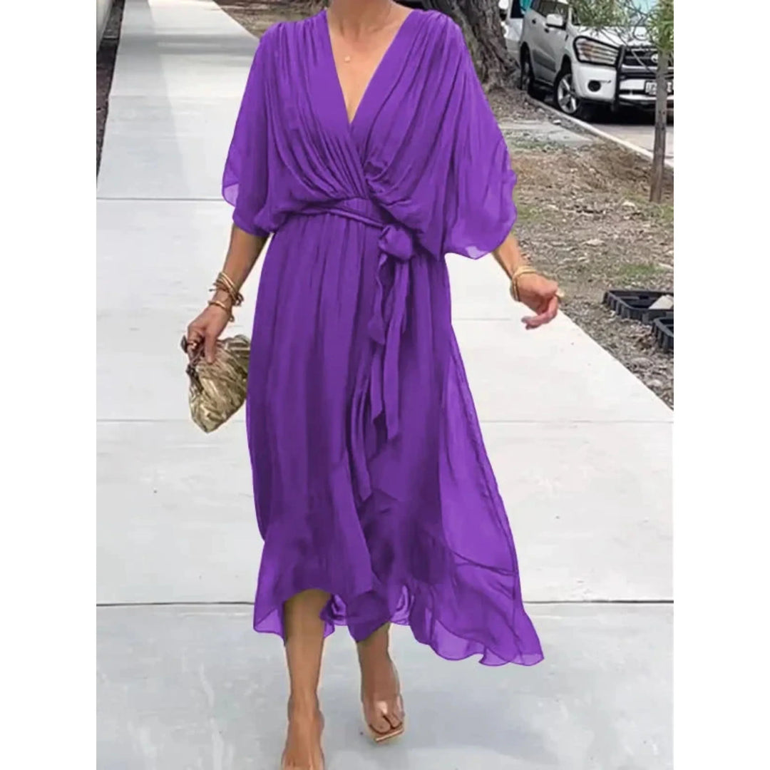 Robe Midi Cache-Cœur Fluide pour Femme Bohème