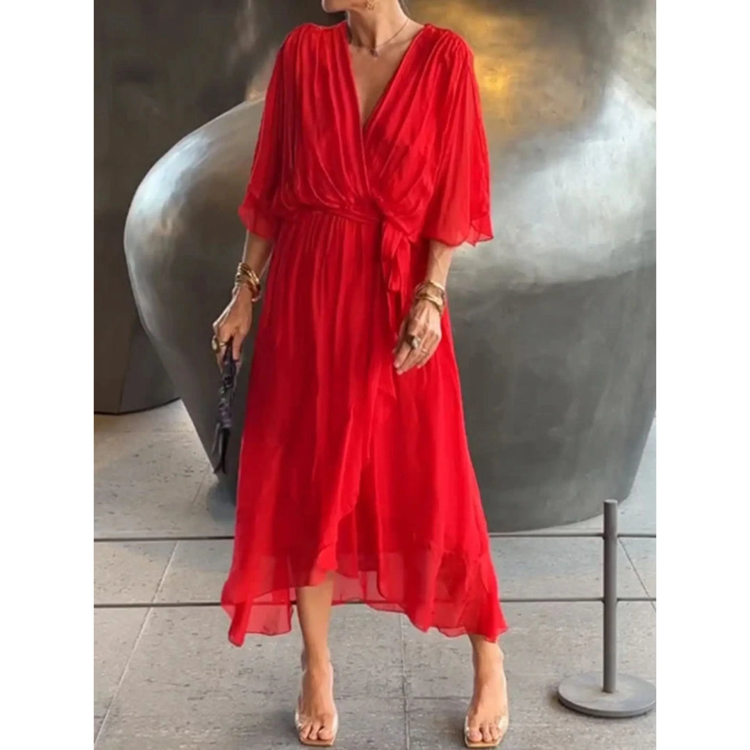 Robe Midi Cache-Cœur Fluide pour Femme Bohème