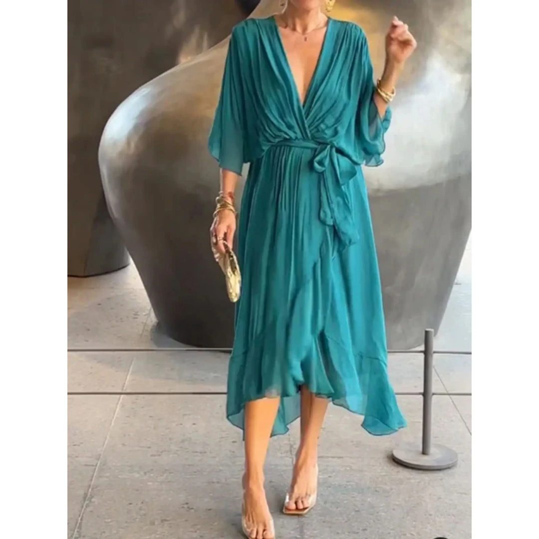 Robe Midi Cache-Cœur Fluide pour Femme Bohème