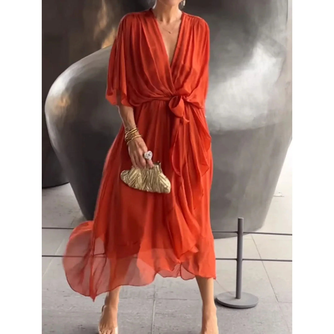 Robe Midi Cache-Cœur Fluide pour Femme Bohème
