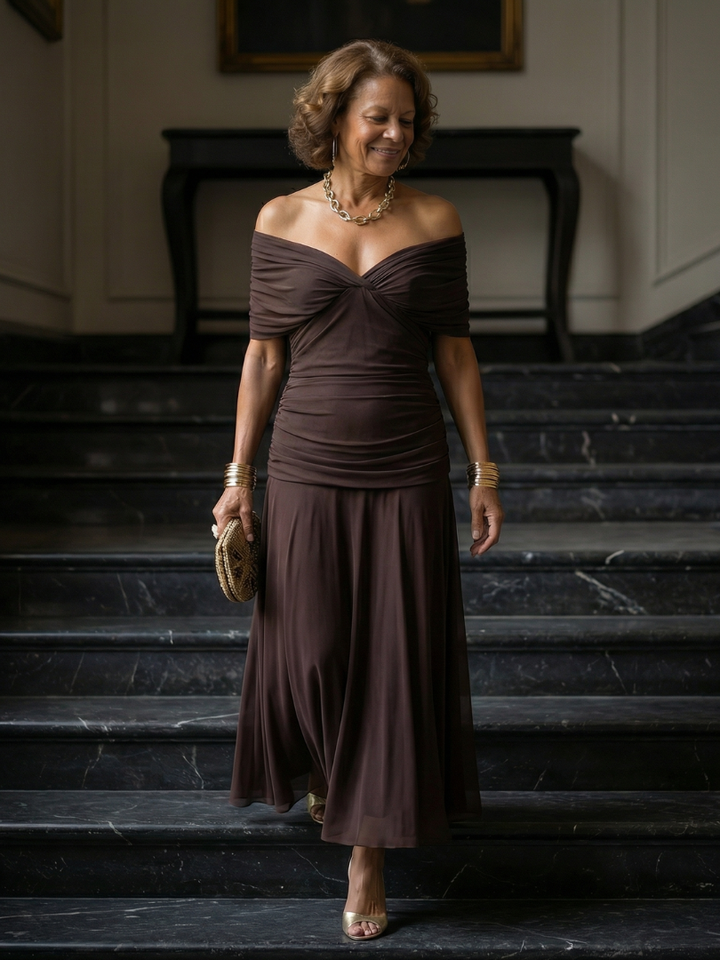 Vestido largo para mujer con escote drapeado