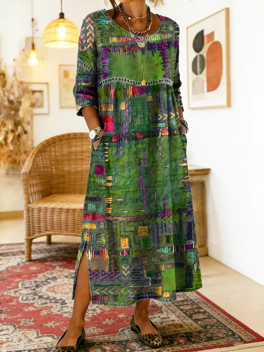 Robe imprimée patchwork ethnique femme