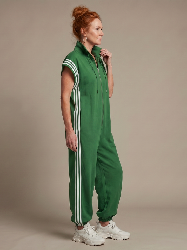 Mono para mujer de corte con cremallera y rayas deportivas