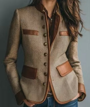 Blazer en Tweed Pour Femme Coupe Ajustée Avec Finitions Contrastantes