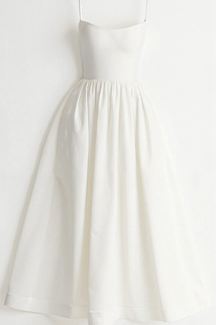 Robe Midi Femme à Bretelles Fines et Jupe Évasée