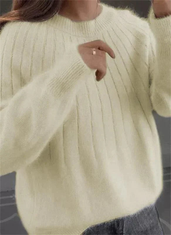 Pull femme en maille côtelée douce à coupe décontractée