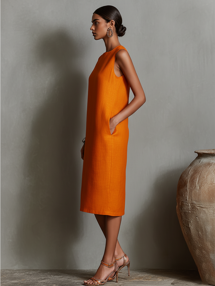 Robe Midi Sans Manches Femme Minimaliste