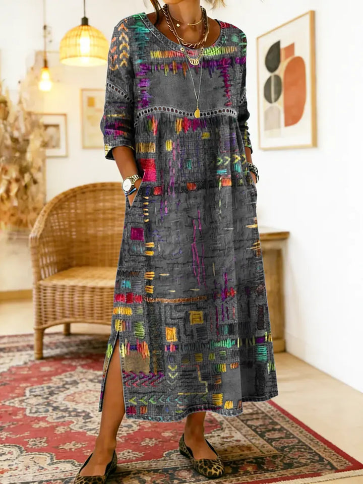 Robe imprimée patchwork ethnique femme