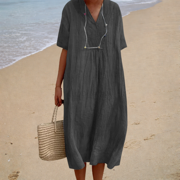 Vestido largo de verano para mujer con cuello en V y mangas cortas