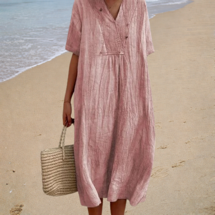 Vestido largo de verano para mujer con cuello en V y mangas cortas