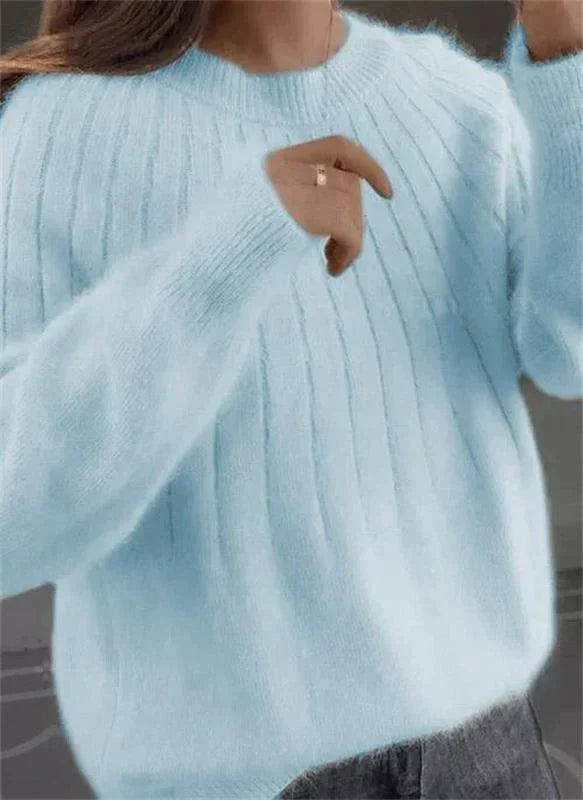 Pull femme en maille côtelée douce à coupe décontractée