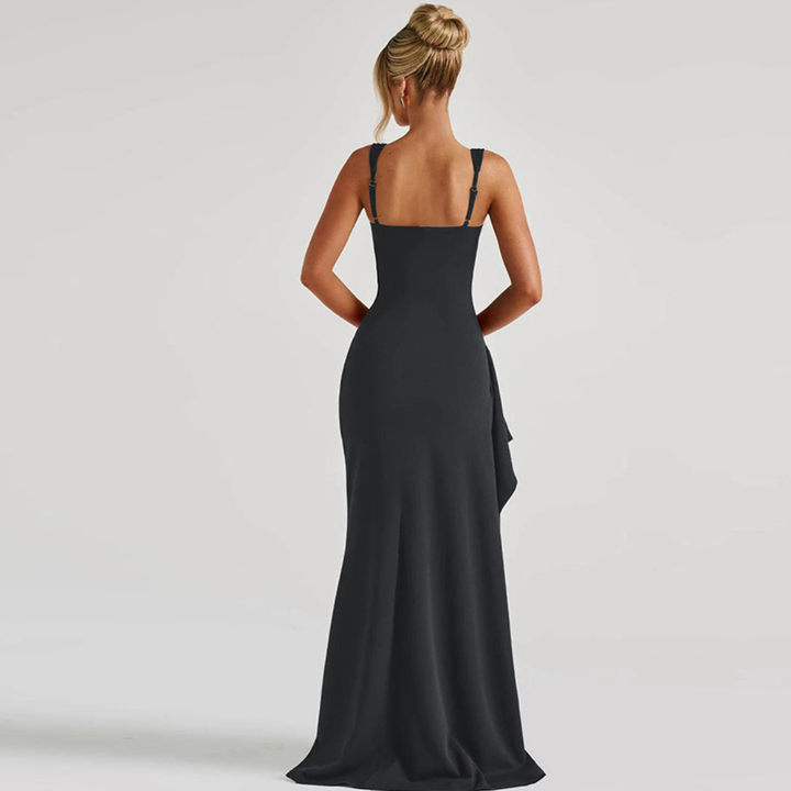 Robe Longue Femme à Bretelles Fines et Fente Haute