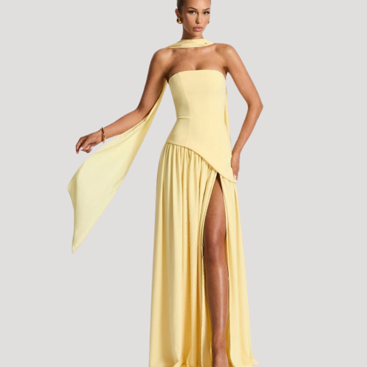 Abito lungo da donna con bustier e spacco elegante