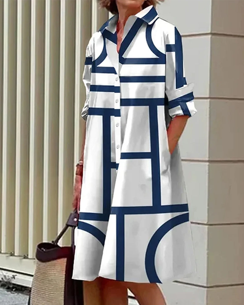 Robe Chemise à Motif Géométrique et Col Pour Femme