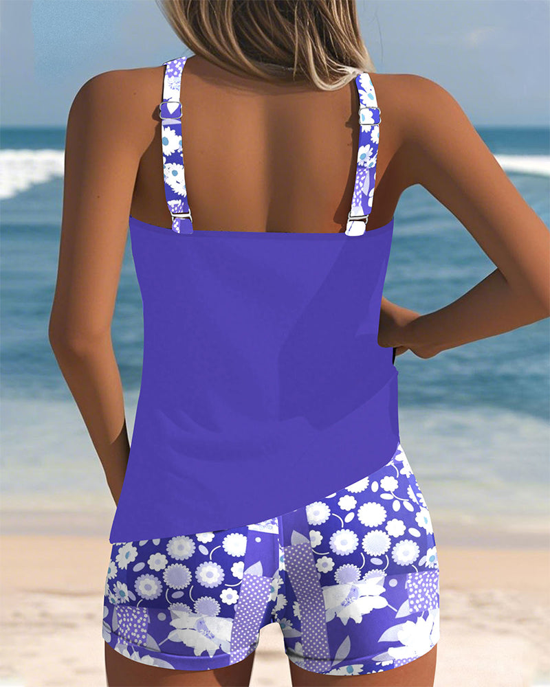 Volný tankini set s potiskem a šortkami pro ženy