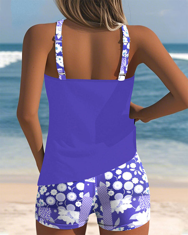 Volný tankini set s potiskem a šortkami pro ženy
