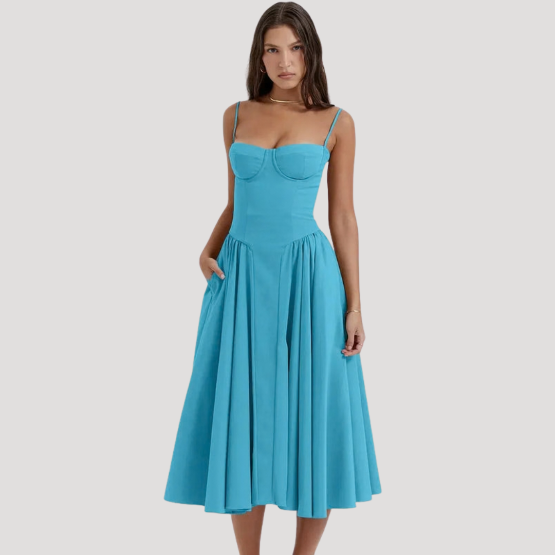 Μίντι Φόρεμα Γυναικείο Bustier Φαρδύ στην Πλάτη