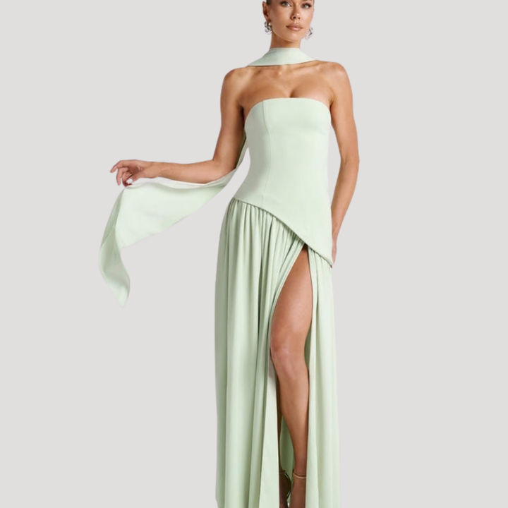 Abito lungo da donna con bustier e spacco elegante