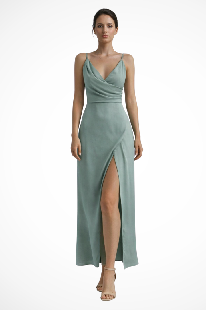 Robe Longue Femme à Décolleté Cache-Cœur et Fente pour Soirées Chic
