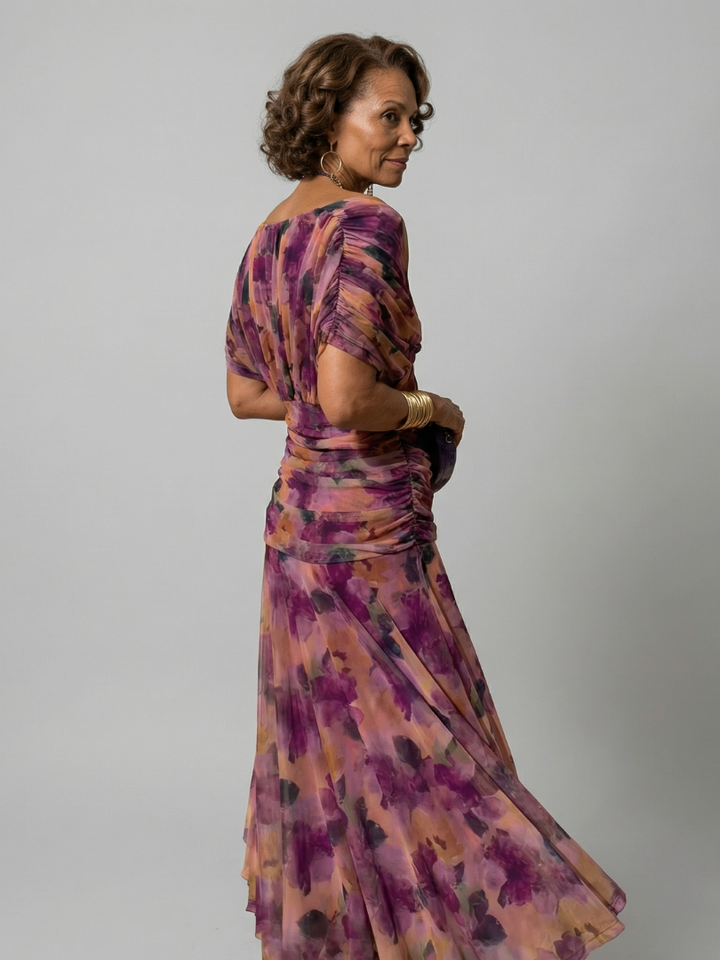 Vestido largo para mujer con escote drapeado