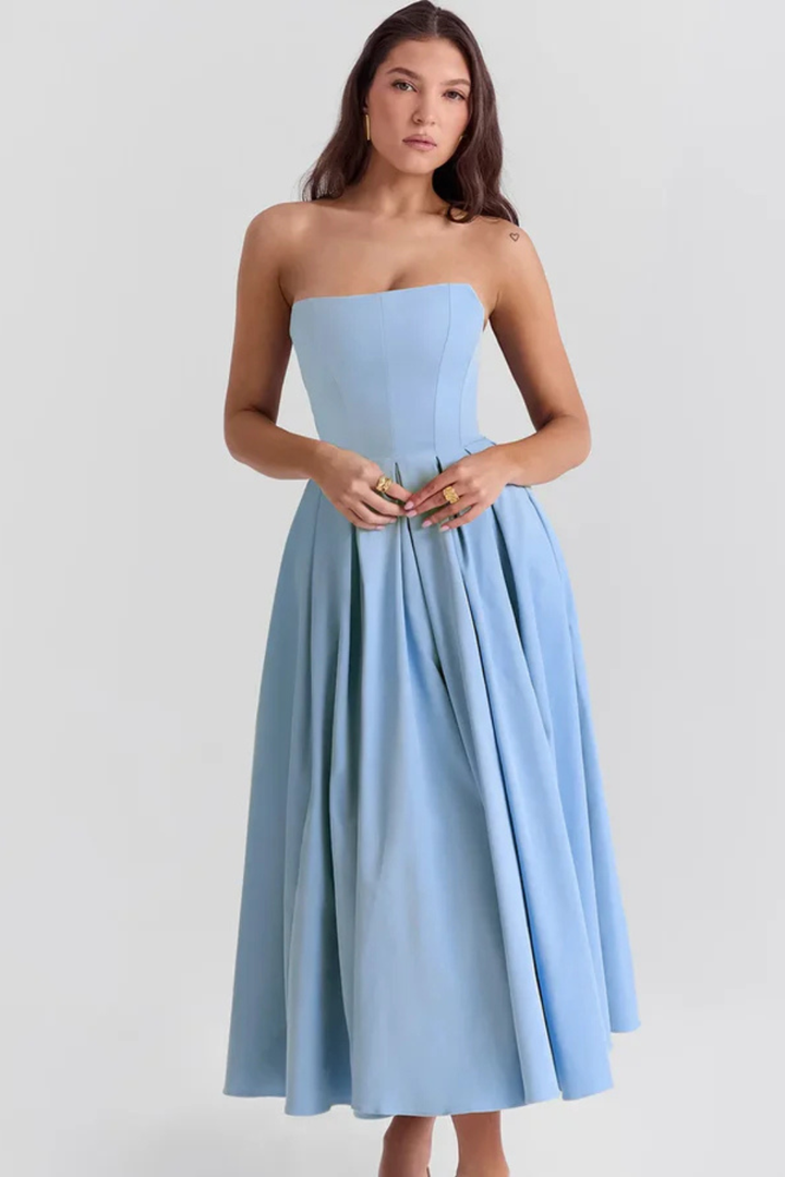 Robe Midi Bustier Fluide Élégante pour Femme
