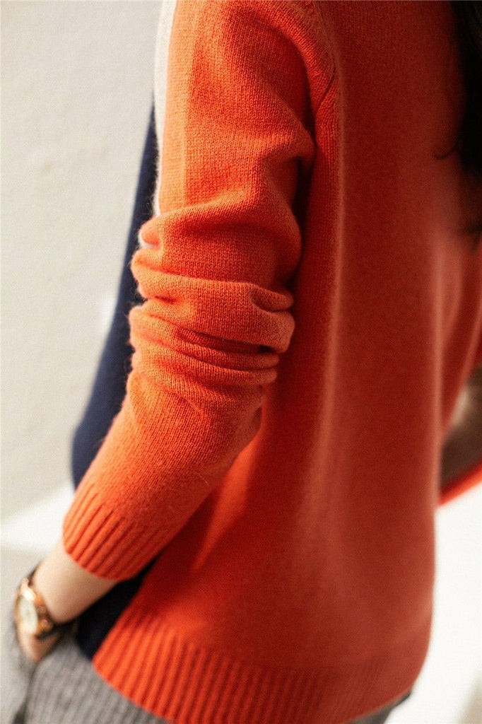 Pull Femme Color Block Col Rond et Manches Longues