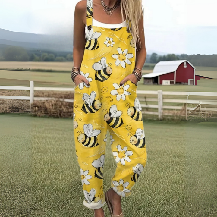 Mono largo sin mangas con estampado de abejas para mujer