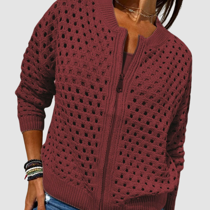 Cardigan traforato con cerniera da donna e versatile