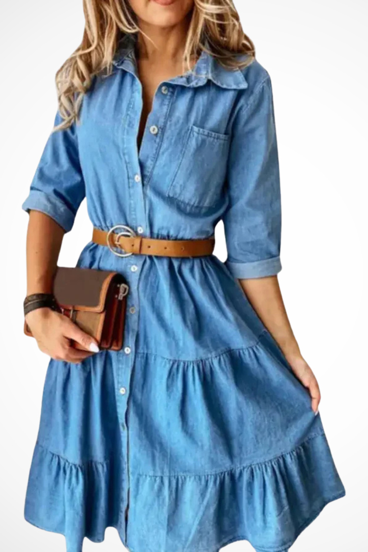 Robe Chemise Midi Fluide à Volants Élégante pour Femme
