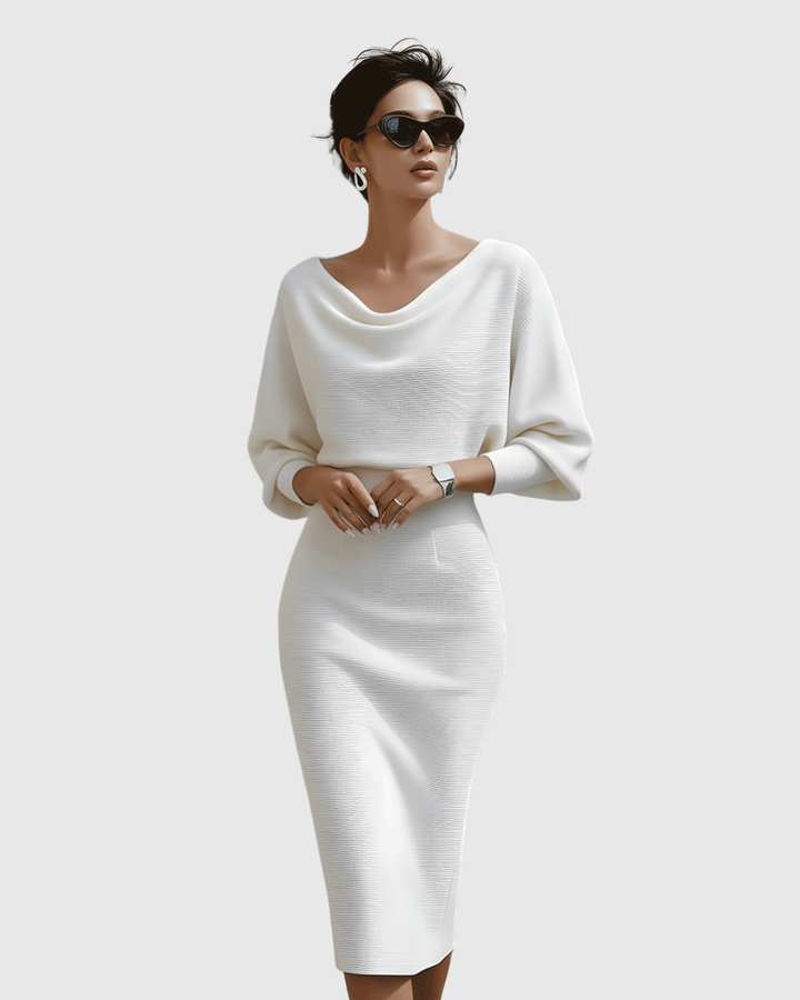 Robe Midi Femme à Manches Longues Ajustée