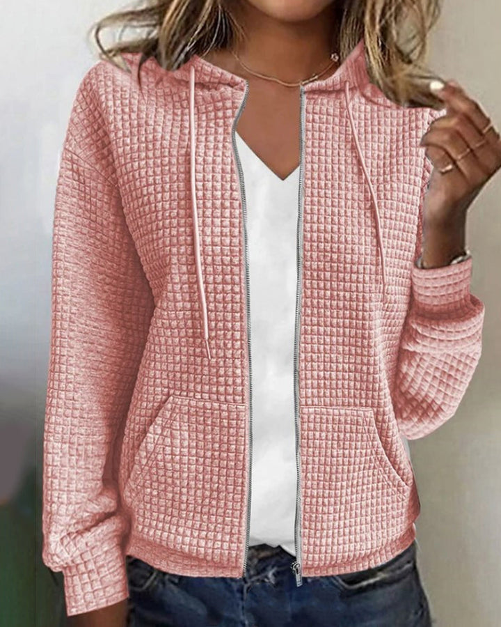 Felpa con cappuccio e zip testurizzata da donna, casual
