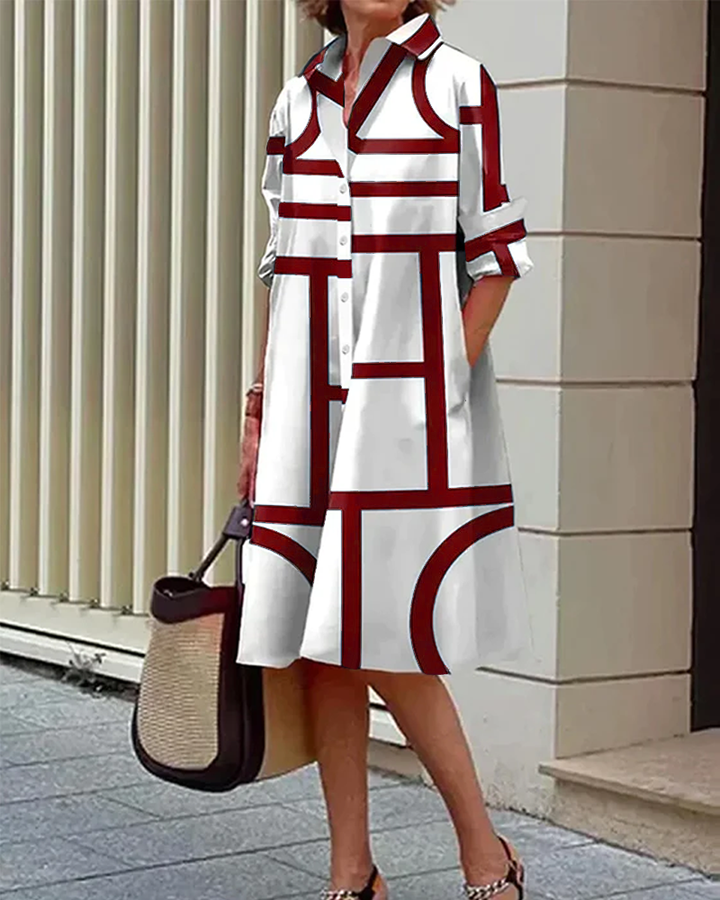 Robe Chemise à Motif Géométrique et Col Pour Femme