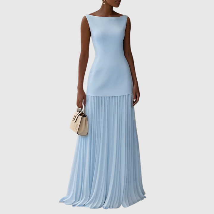 Robe Longue Plissée Élégante Sans Manches Pour Femme