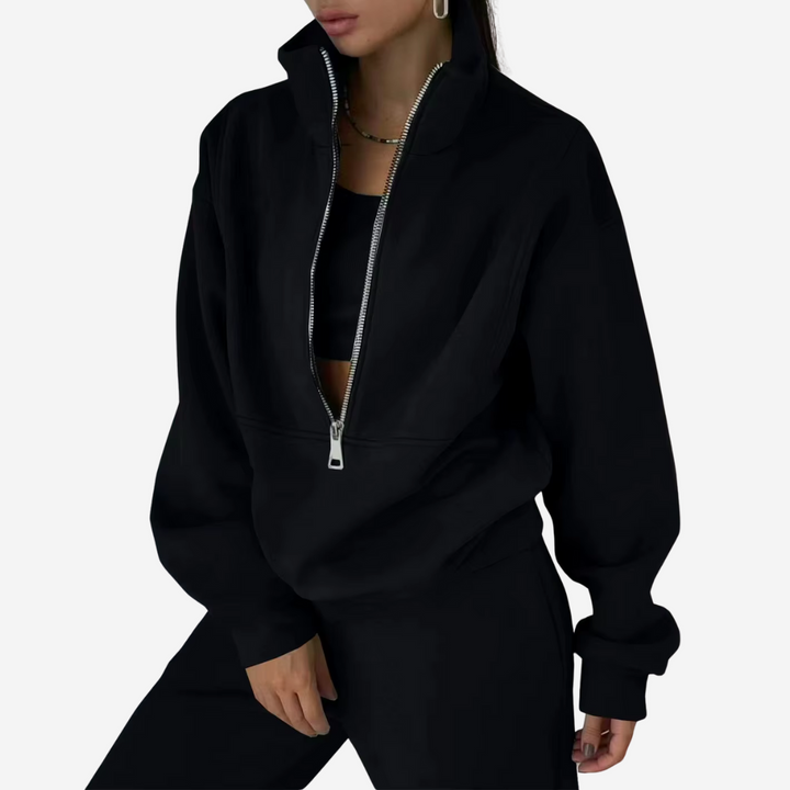 Ensemble de Survêtement en Polaire à Demi-Zip Pour Femme