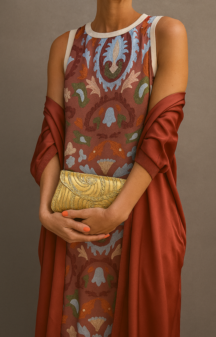 Completo Donna 2 Pezzi Abito Lungo Stampato e Cardigan Lungo Coordinato