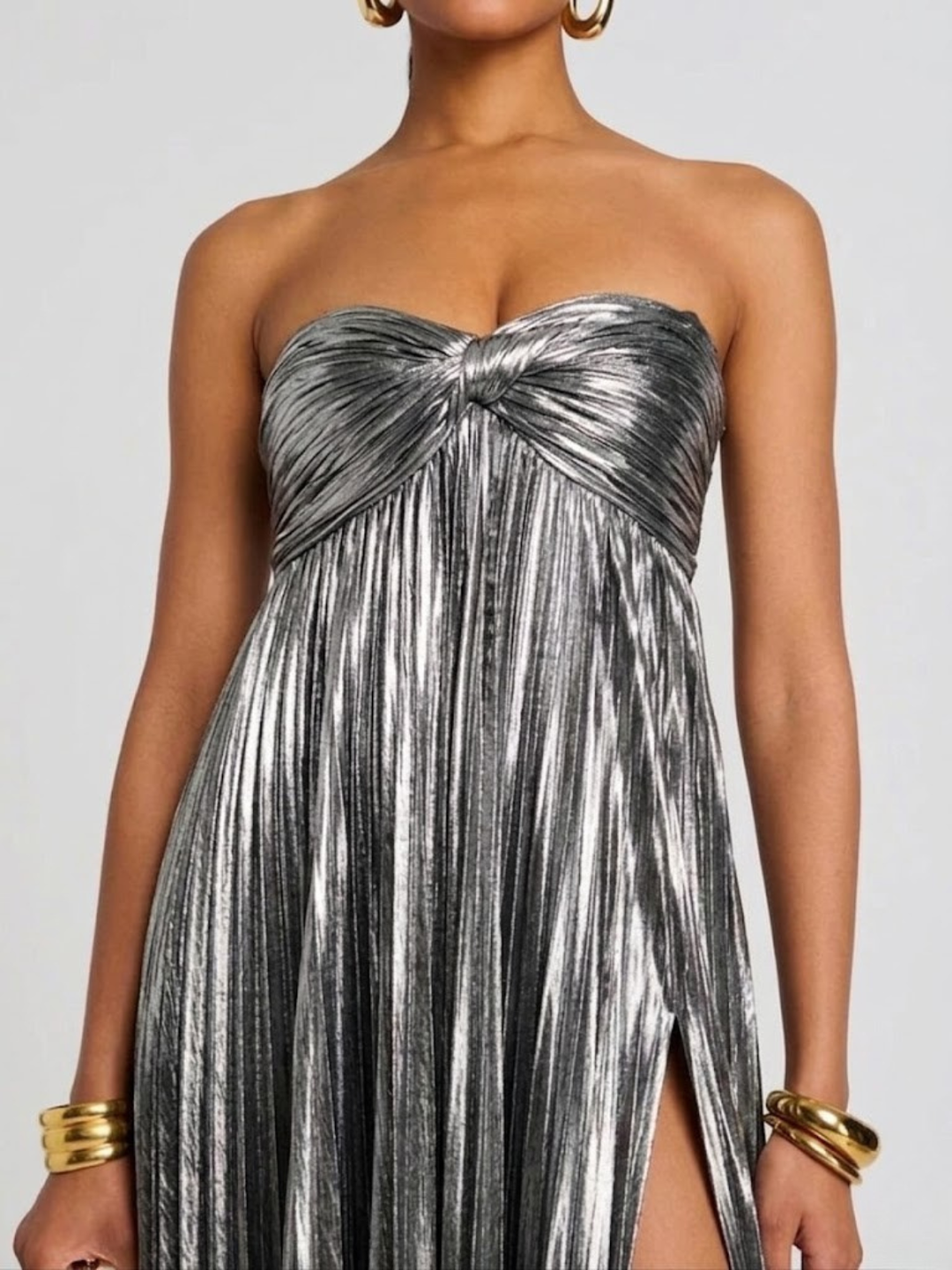 Robe Longue Plissée Bustier pour Femme de Soirée à Fente Haute