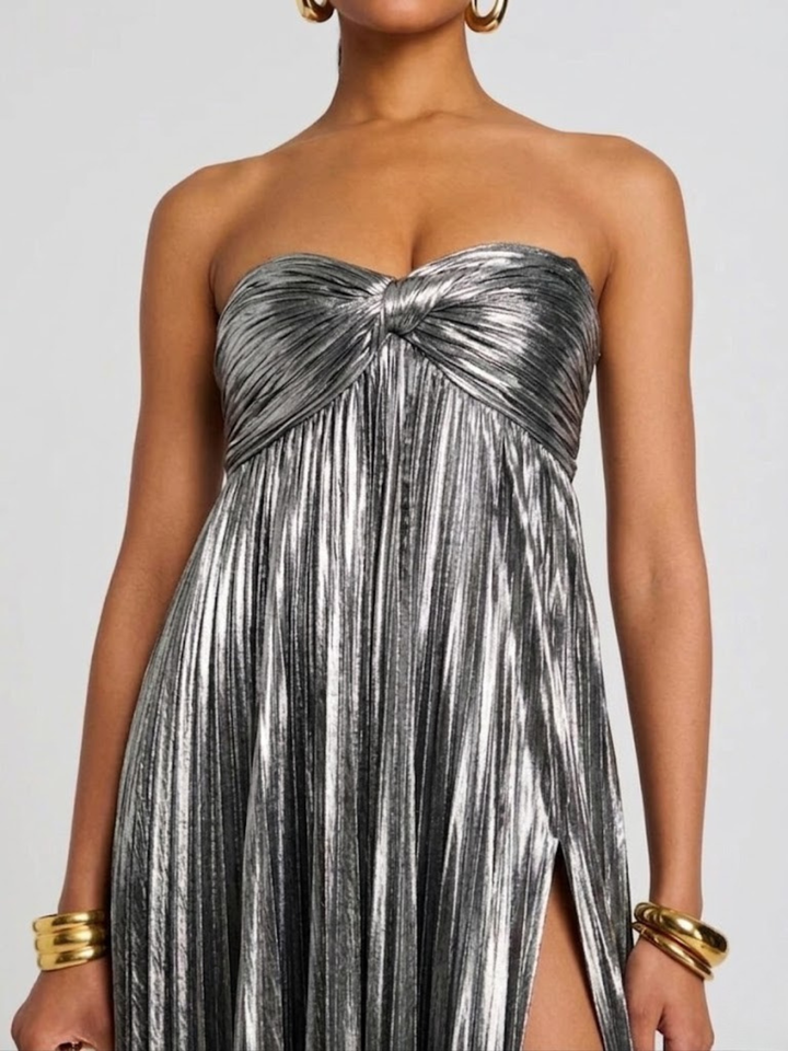 Robe Longue Plissée Bustier pour Femme de Soirée à Fente Haute